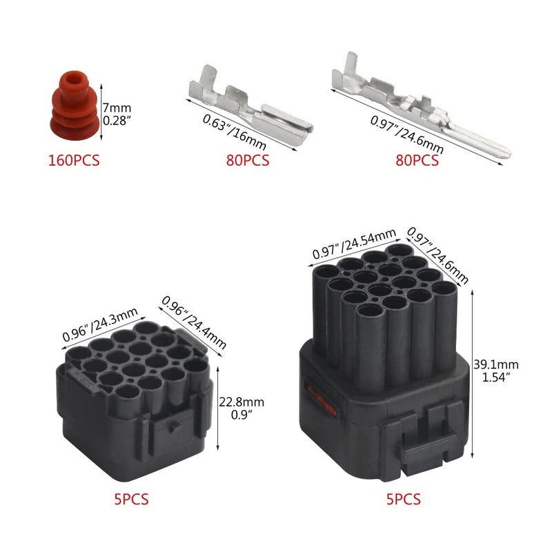 WMYCONGCONG 5 Kits 16 Pin Way Waterproof Electrical Connector Plug for Car Automotive, fits 2.2mm Terminals Wire - Image 2